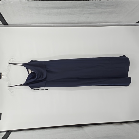 BHLDN Cali Satin Cowl-Neck Midi Slip Dress Navy Blue Size 12 - Picture 1 of 12